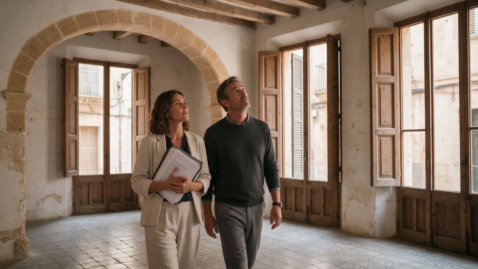 Paar besichtigt ein historisches Haus auf Mallorca
